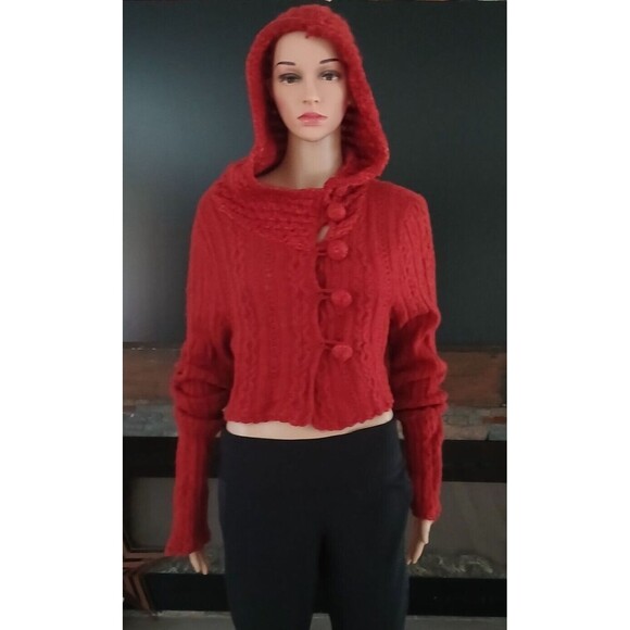 Cable Knit Sweater Lagenlook Hand Knit by Dollie Wool Flared Long Sleeve Buttons - Picture 5 of 11